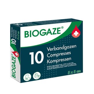 Biogaze Verbandgazen/Kompressen 5 x 5cm 10 Stuks