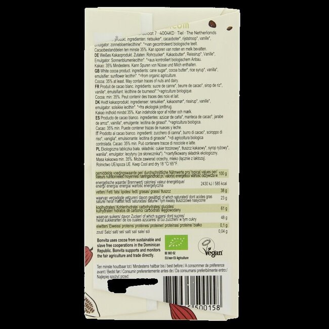 Rijstmelk chocolade wit bio 100 Gram