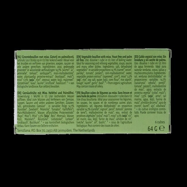 Bouillon de légumes miso en cubes sans levure bio 64 Grammes