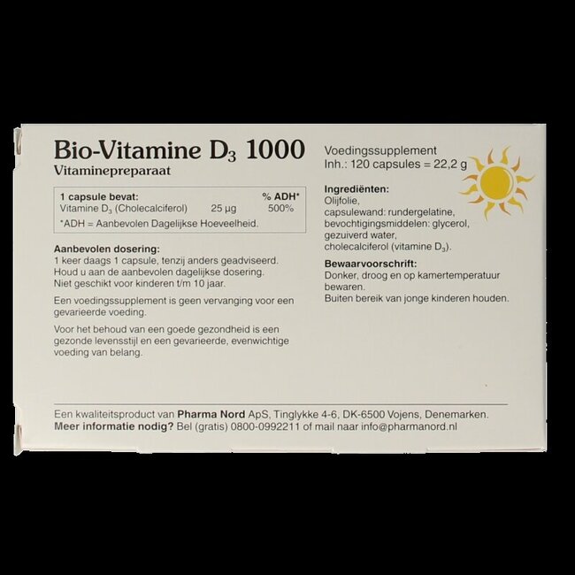 Bio vitamine D3 25mcg 1000IE 120 Capsules