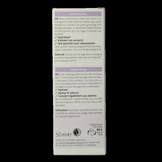 Crème visage bébé à la mauve blanche peaux sensibles 50 ml