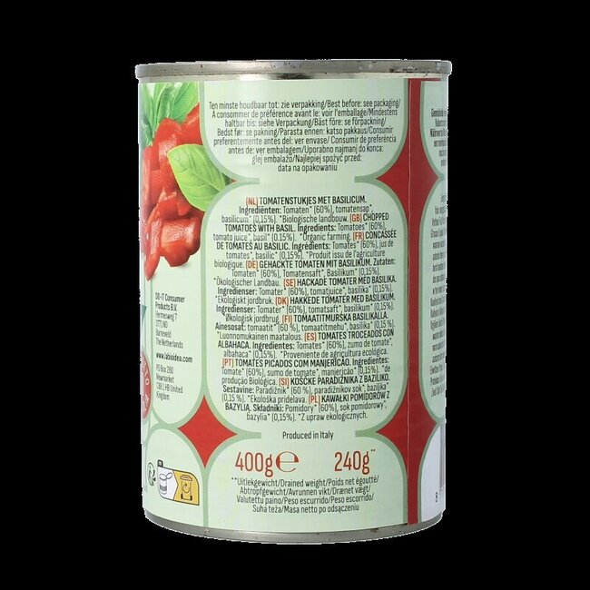 Tomatenstukjes basilicum bio 400 Gram