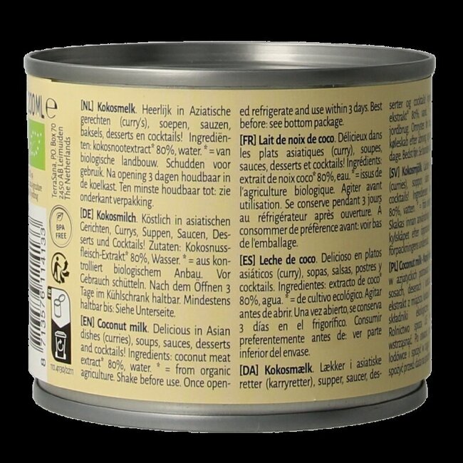 Lait de coco 22% matière grasse bio 200 Millilitres
