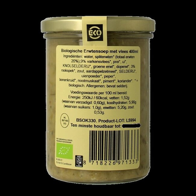 Soupe aux pois cassés à la viande bio 400 millilitres