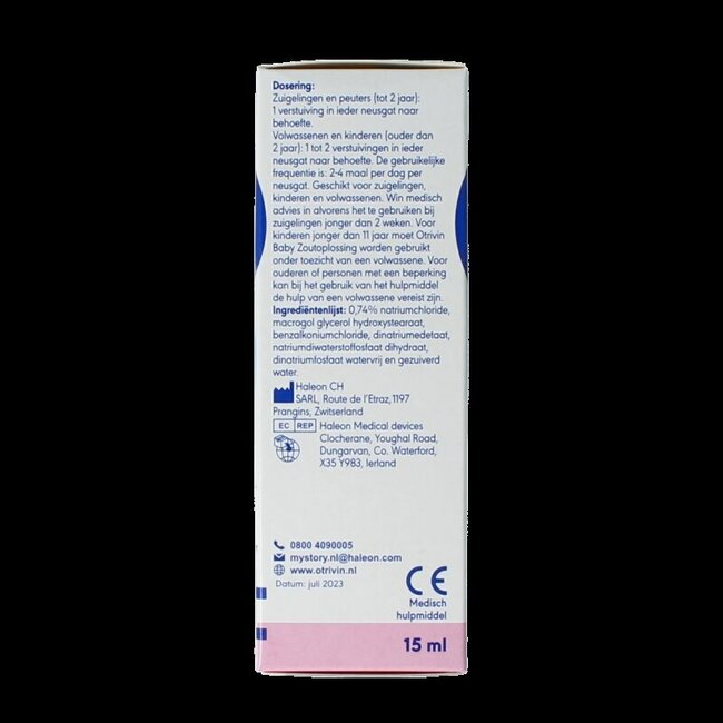 Spray nasal solution saline pour bébé 15 ml