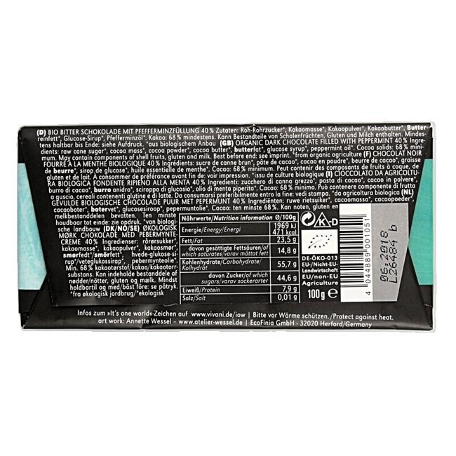 Chocolat noir à la menthe poivrée bio 100 g