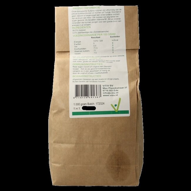 Sultana rozijnen bio 1 Kilogram