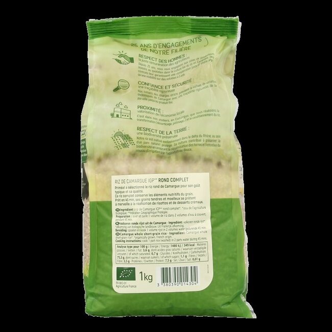 Volkoren ronde rijst camargue bio 1 Kilogram