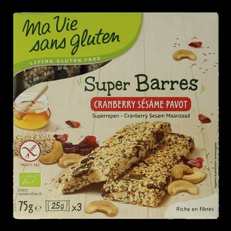 Ma Vie Sans Super barres sésame & canneberge sans gluten bio 75 g