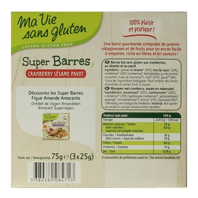 Super repen sesam & cranberry glutenvrij bio 75 Gram