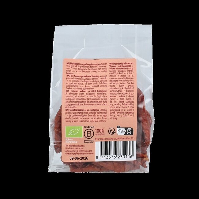Raw tomaten zongedroogd bio 100 Gram