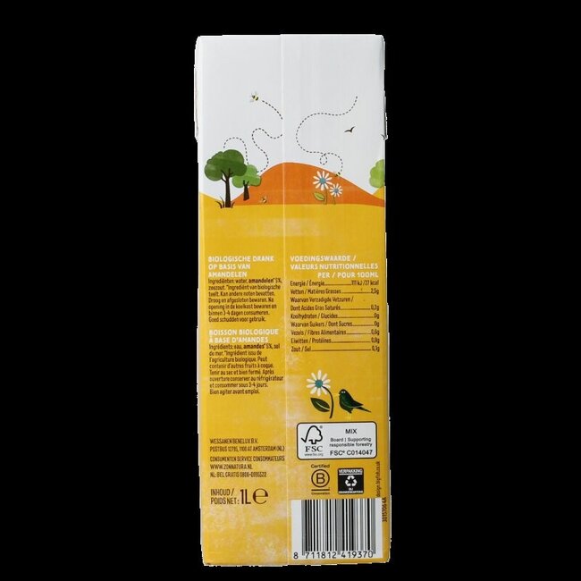 Boisson à l'amande non sucrée bio 1 litre