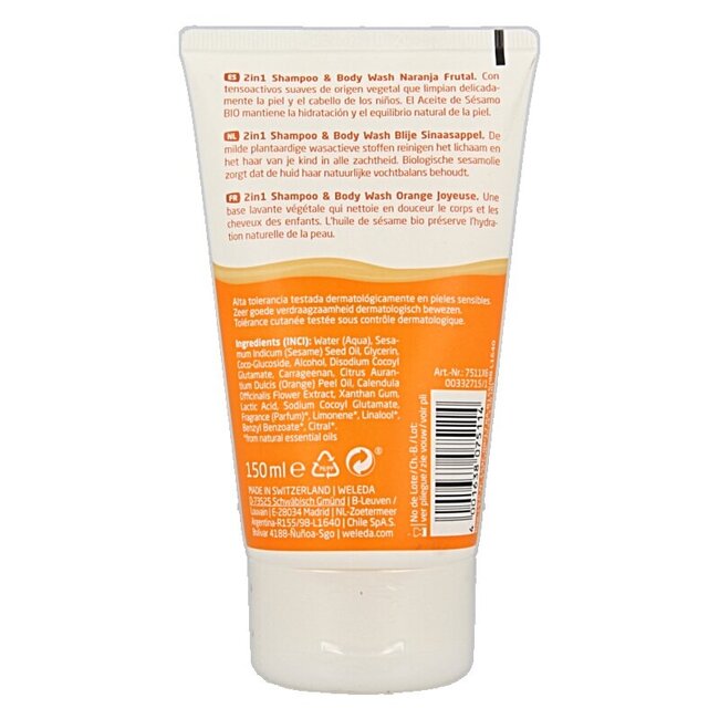 Kids 2-in-1 shampoo & bodywash blije sinaasappel 150 Milliliter