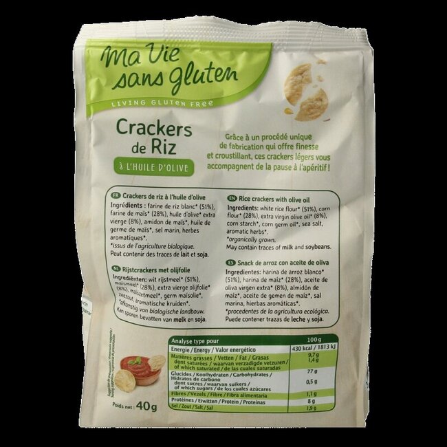 Craquelins de riz à l'huile d'olive sans gluten bio 40 g