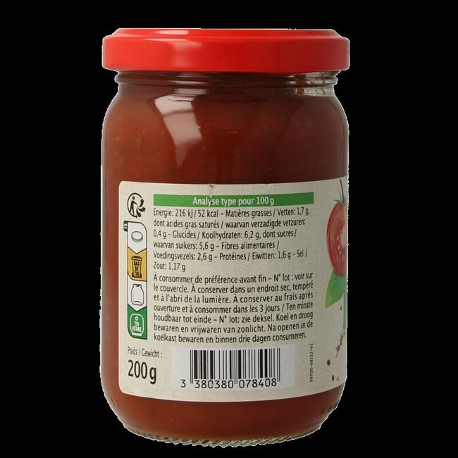 Pastasaus tomaten basilicum bio 200 Gram