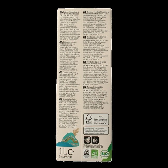 Rice drink coco bio 1 Liter