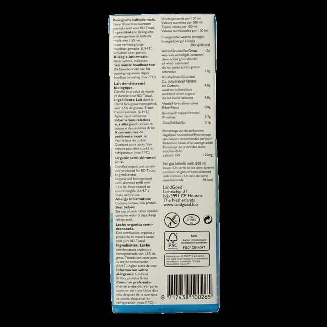 Halfvolle melk bio 1 Liter