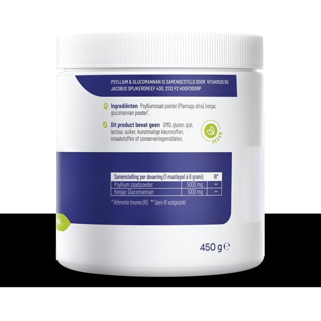 Psyllium 5000 mg & Glucomannan 1000 mg vezels 450 Gram