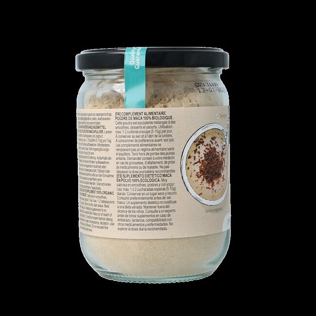Raw maca high energy poeder in glas bio 300 Gram