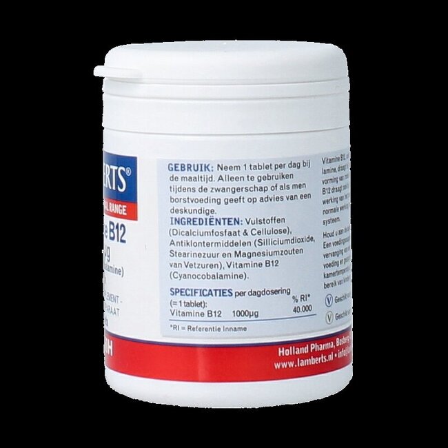 Vitamine B12 1000 mcg (cyanocobalamine) 60 comprimés