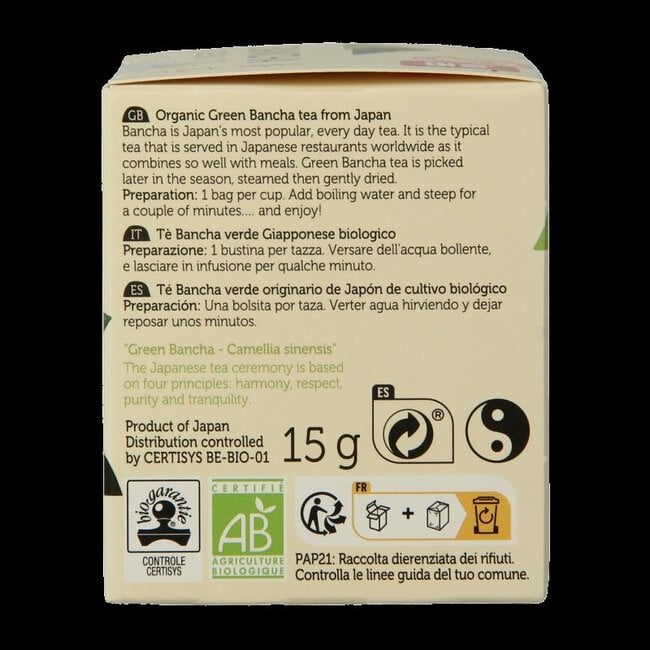 Thé vert bancha bio 10 sachets