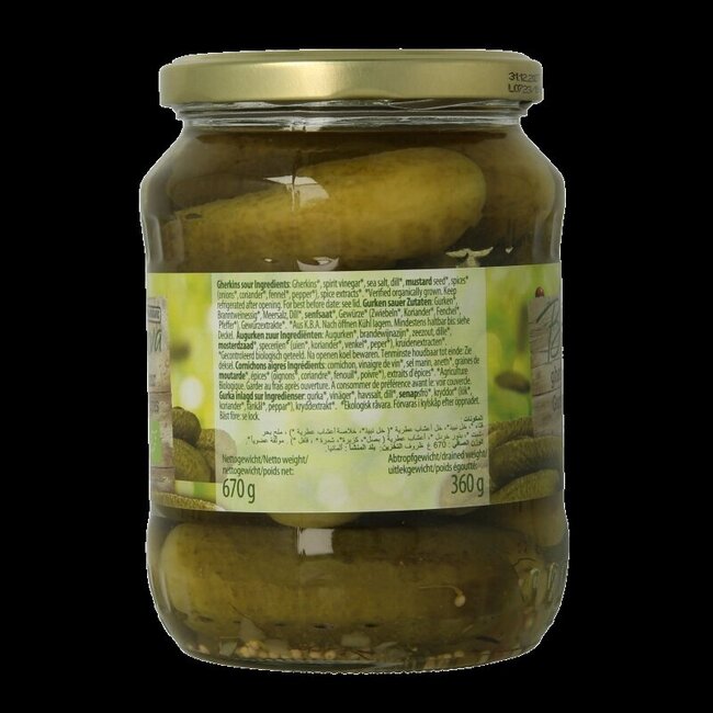 Cornichons aigres bio 670 Grammes