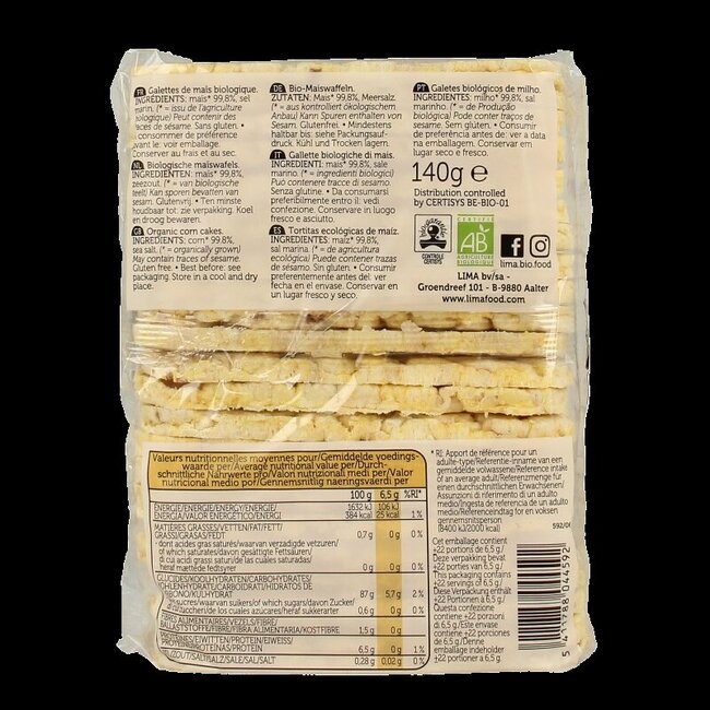 Maiswafels dun rechthoek bio 140 Gram