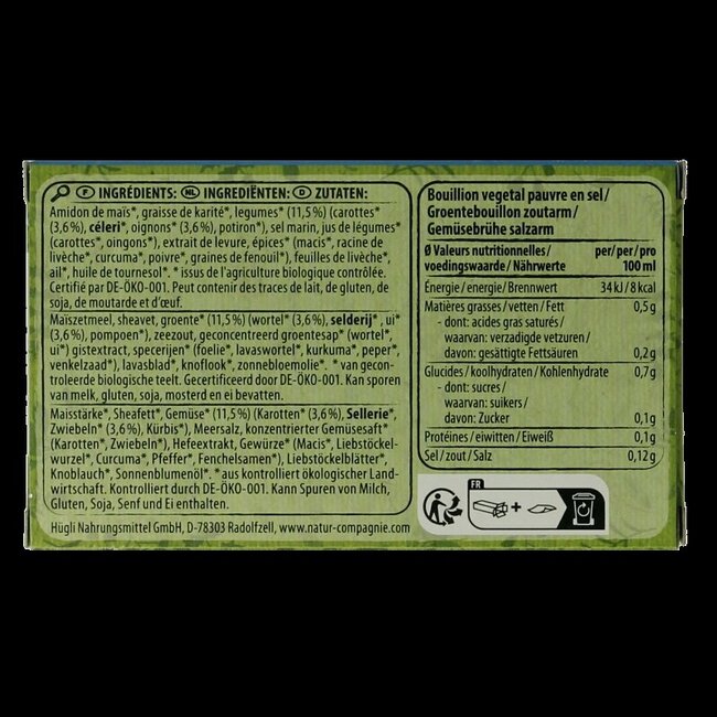 Bouillon de légumes bio sans sel 68 g