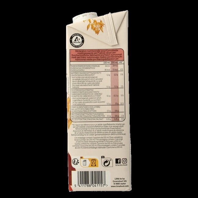 Boisson à l'avoine naturelle bio 1 litre