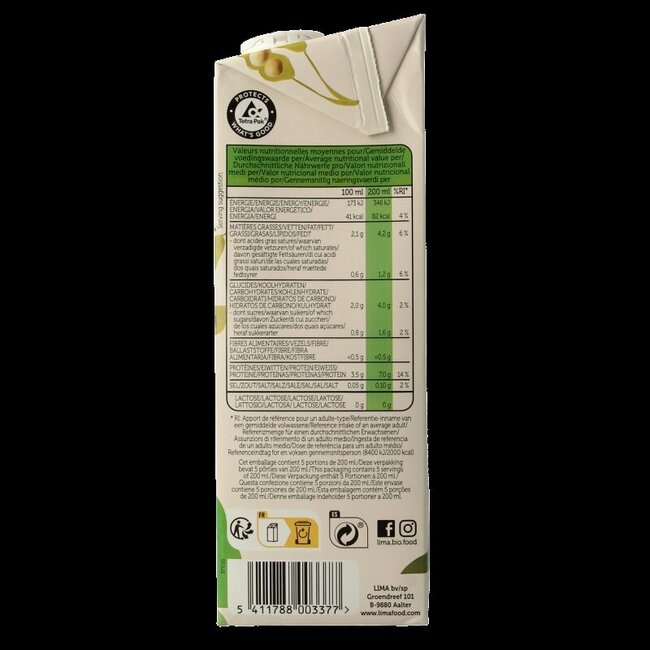 Boisson au soja nature bio 1 litre