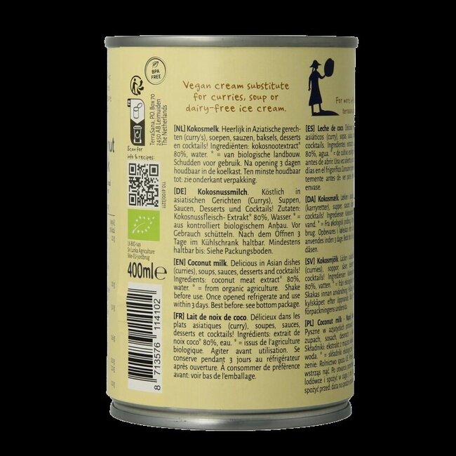 Kokosmelk 22% vet bio 400 Milliliter