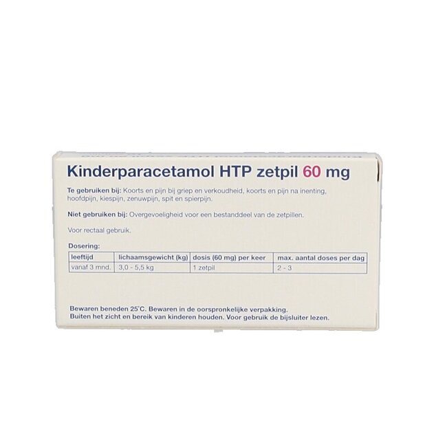 Paracetamol kind 60mg 10 Zetpillen