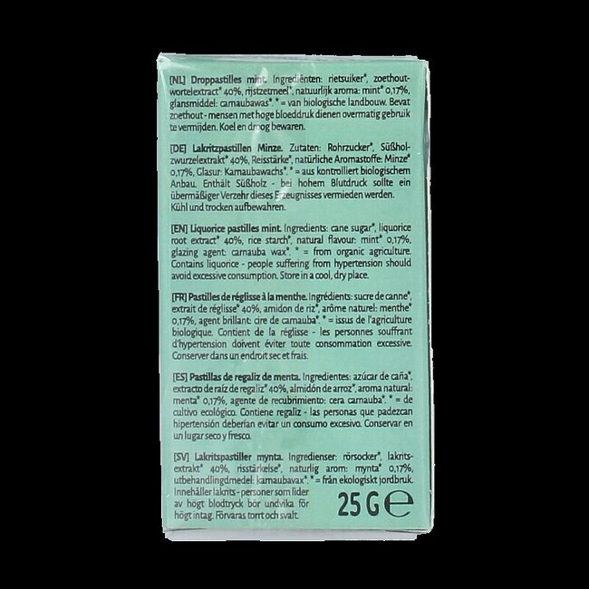 Pastilles de réglisse à la menthe bio 25 g