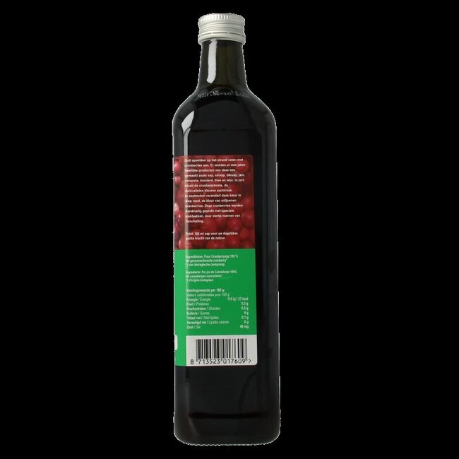 Cranberrysap ongezoet bio 750 Milliliter