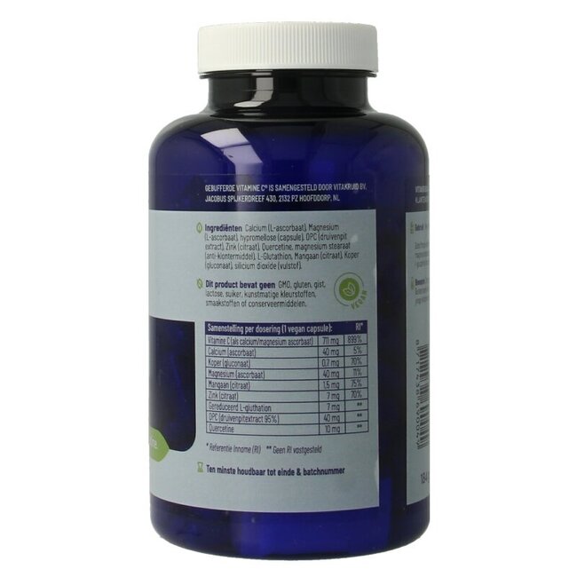 Vitamine C tamponnée avec notamment du zinc, de l'OPC et de la quercétine - 180 gélules végétales