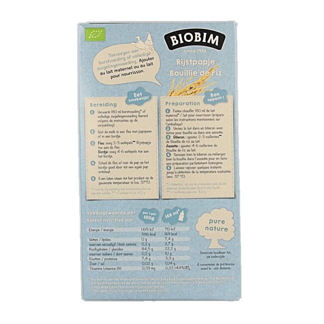 Baby rijstpapje 4 maanden bio 200 Gram