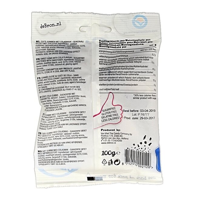 Gommes au cola sans sucre 100 g