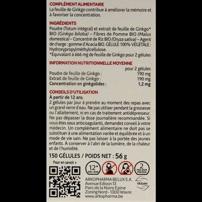 Ginkgo bio 150 Gélules