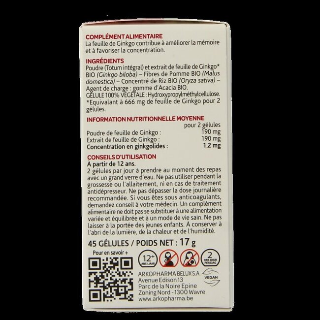 Ginkgo bio 45 gélules