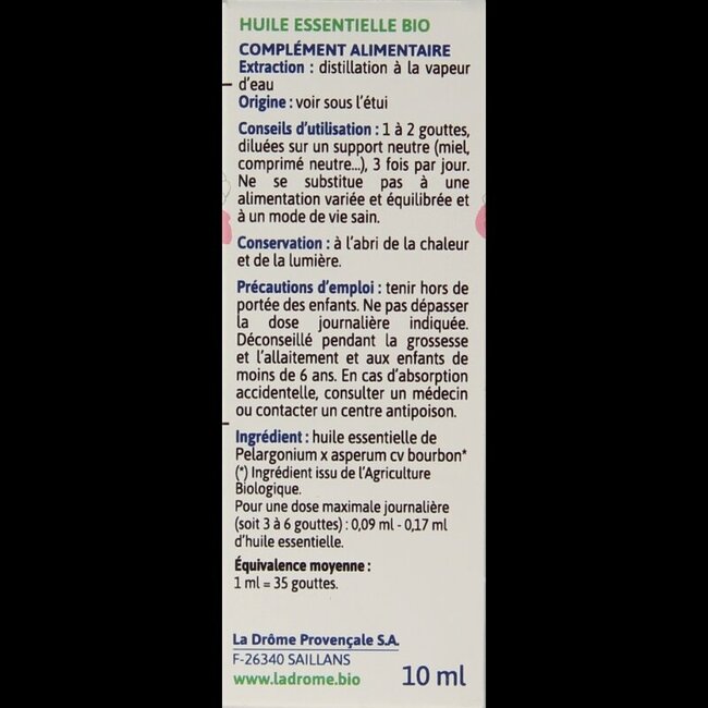 Huile essentielle de géranium rosat bio 10 ml