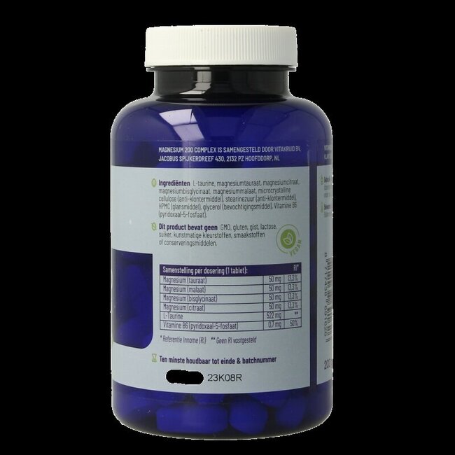 Magnesium 200 Complex Tauraat Malaat Bisglycinaat 90 Tabletten