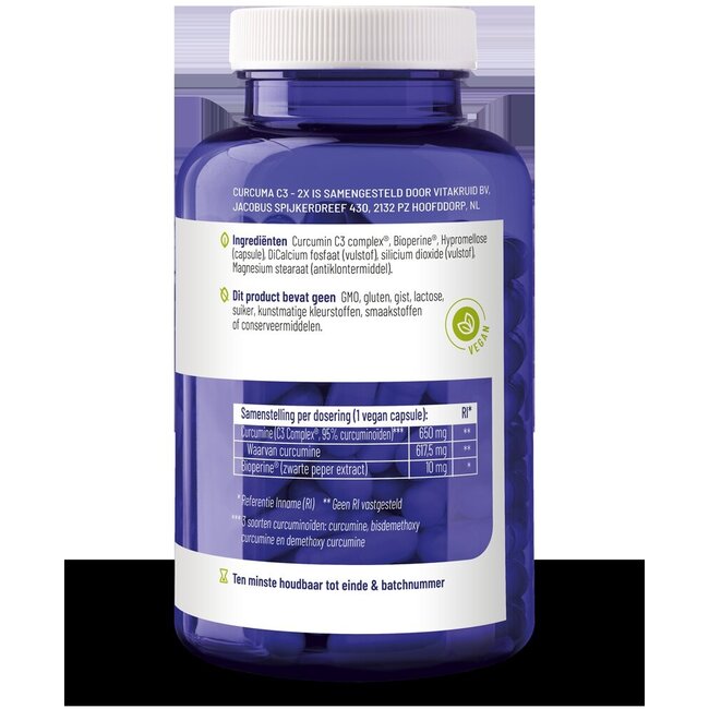 Curcuma C3-2X (95%  curcuminoiden) met Bioperine 120 Vegetarische capsules
