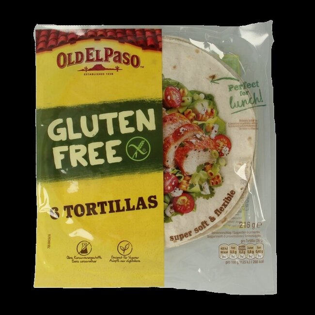 Tortillas glutenvrij 6 stuks 216 Gram