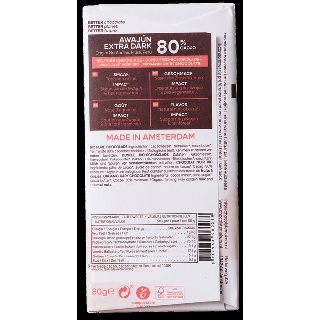 Awajun 80% puur fairtrade bio 80 Gram