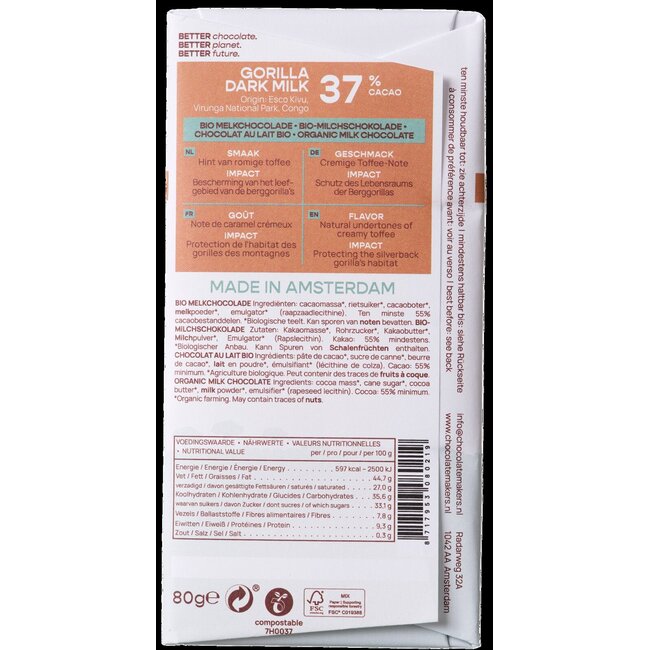 Gorilla melk 37% bio 80 Gram