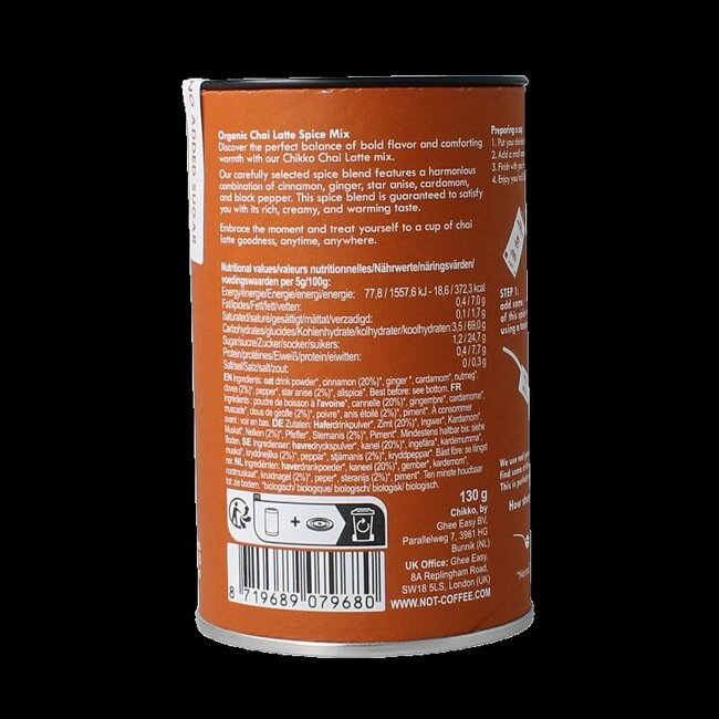 Chai latte bio sans café 130 g