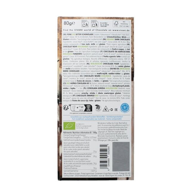 Chocolat noir 85% bio 80 grammes