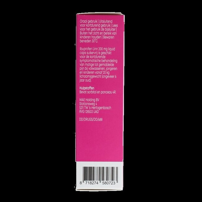 Ibuprofen liquid 200mg suikervrij 20 Capsules