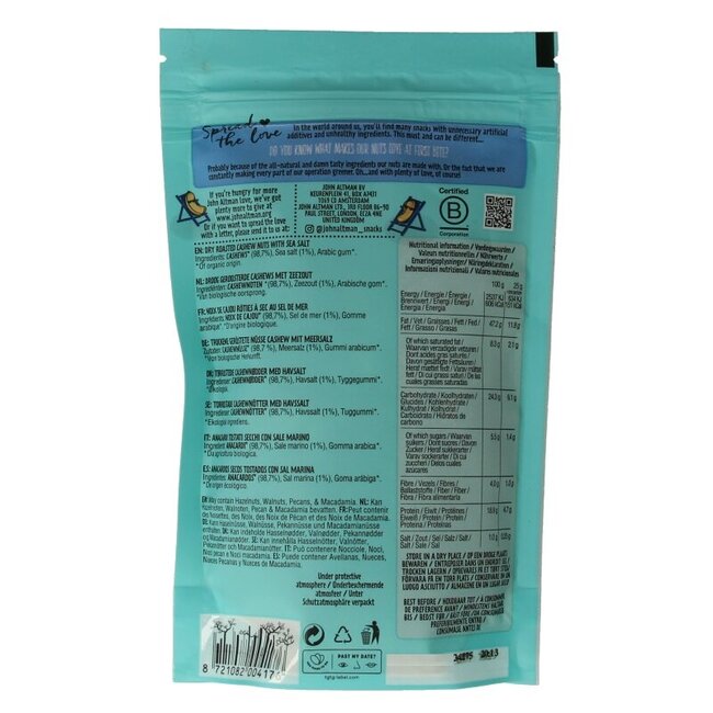 Noix de cajou grillées à sec au sel de mer bio 100 g