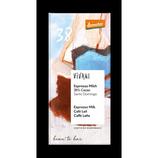 Vivani Chocolade Demeter melk espresso 38% bio 90 Gram